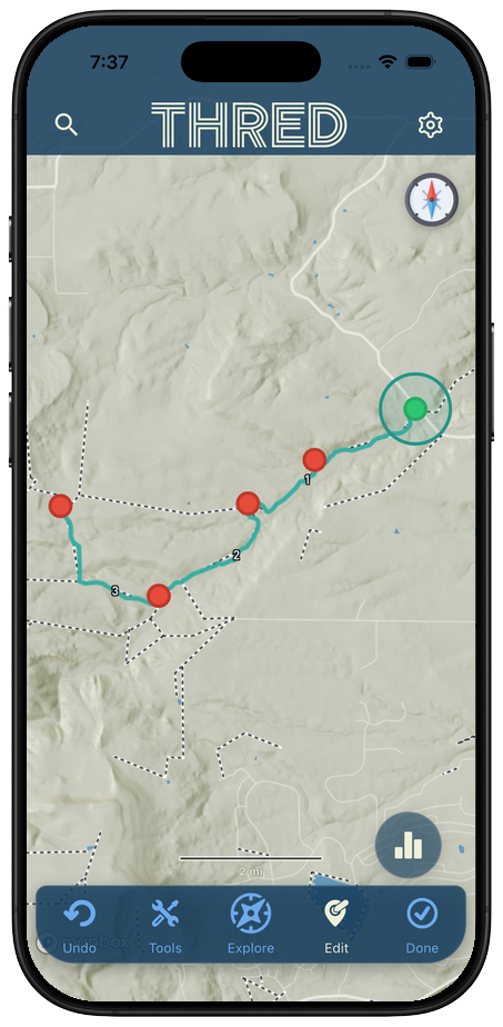 Geo-mapped route planning view for outdoor sports